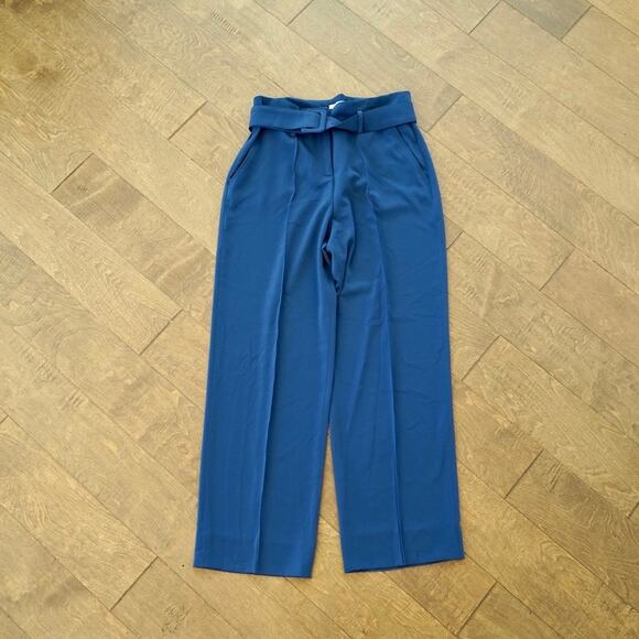 Via Masani 80 High Rise Wide Leg Belted Trouser Pants Blue Womens Size 44 - Picture 1 of 7